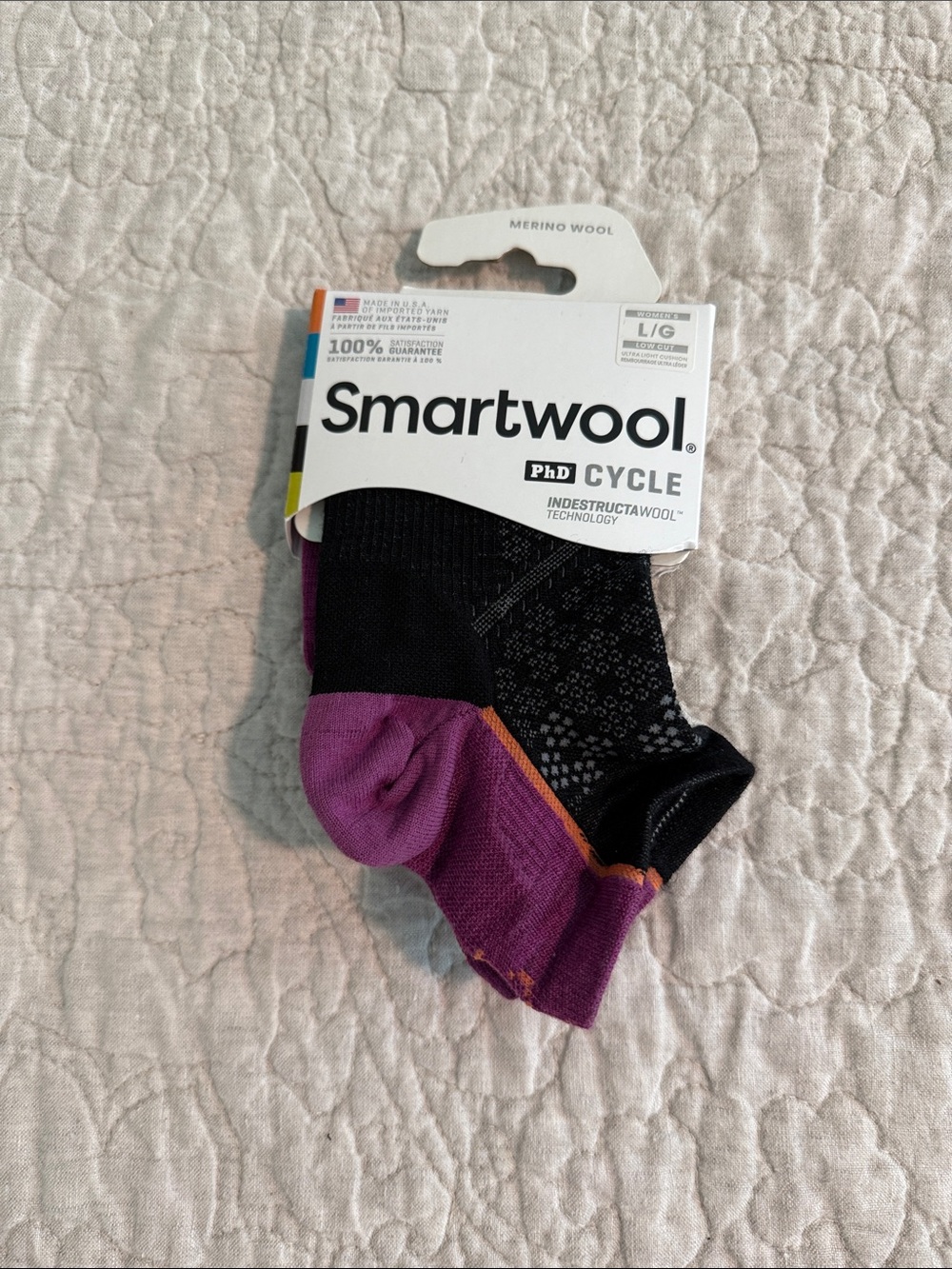 Smartwool Woman’s Low-Cut Cycling Socks - Black, Purple & Orange Trim, NWT